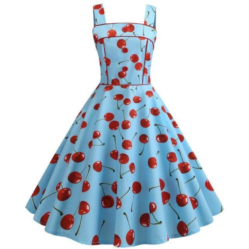 Robe Vintage 1950 Bleu Cerises