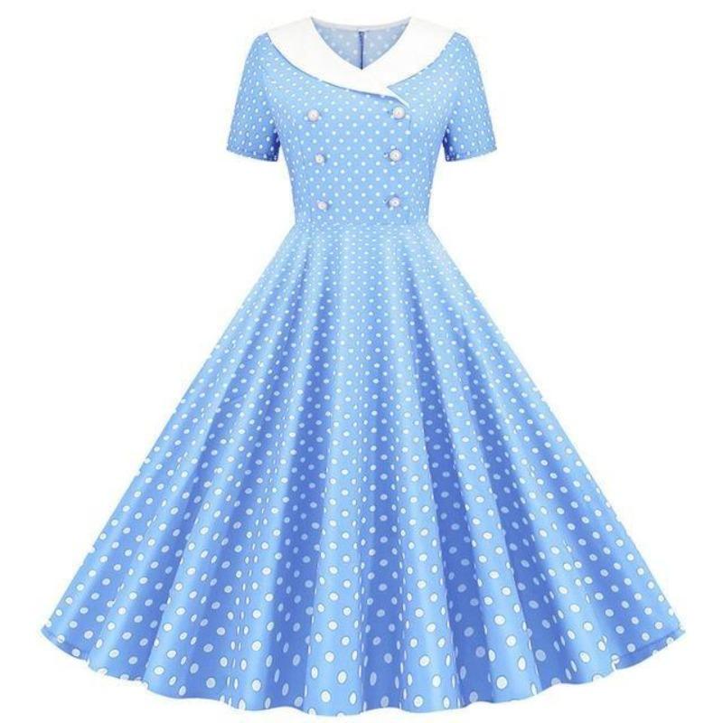 Robe Bleue Ciel Années 50 à Pois