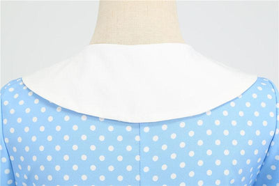 Robe Bleue Ciel Années 50 à Pois