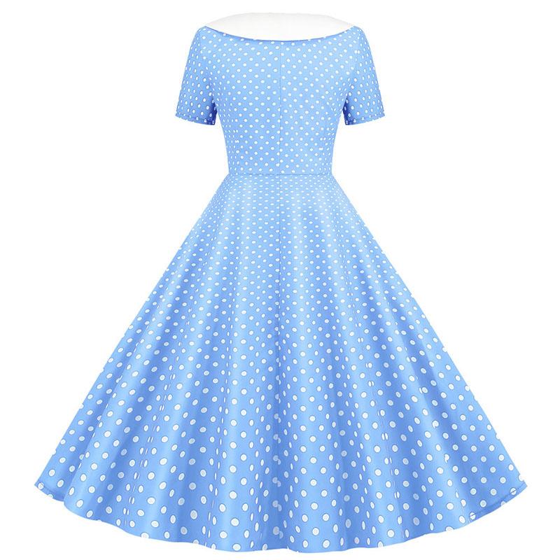 Robe Bleue Ciel Années 50 à Pois