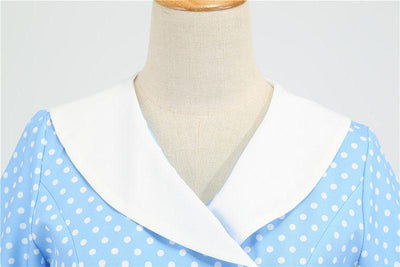 Robe Bleue Ciel Années 50 à Pois