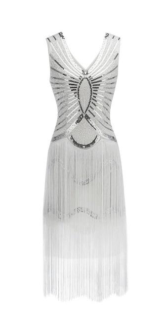 Robe Vintage Années 20 Art Déco Blanc