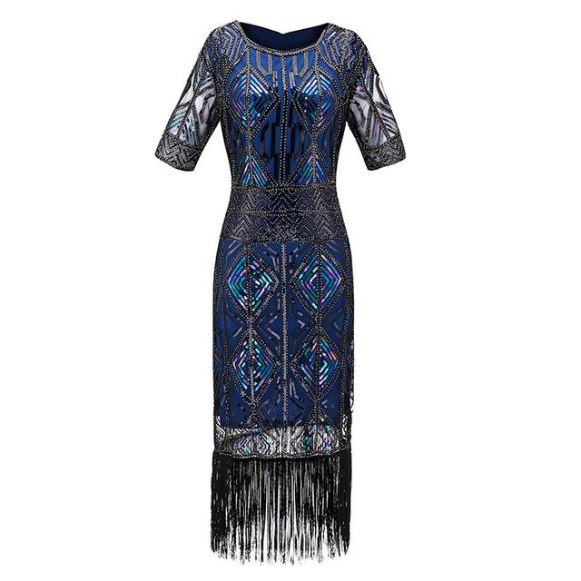 Robe Vintage Années 20 Gatsby Longue Bleu
