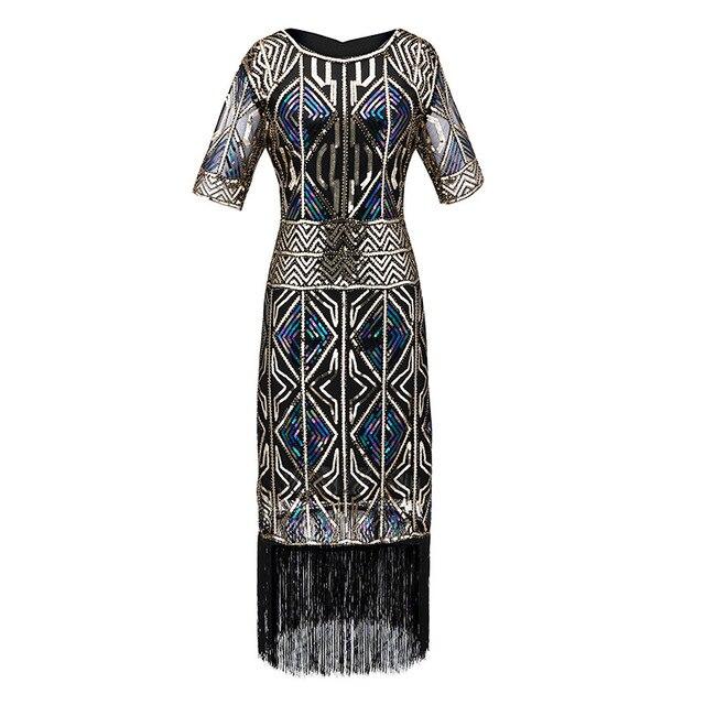 Robe Vintage Années 20 Gatsby Longue Dorée
