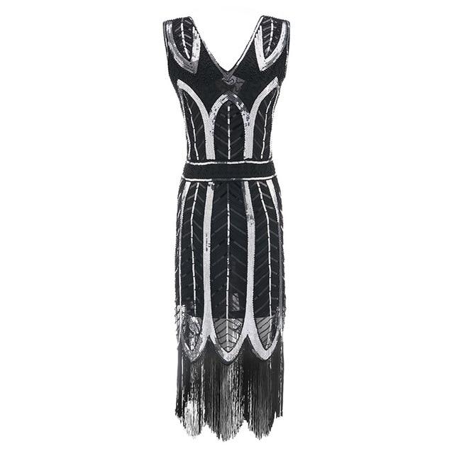 Robe Vintage Années 20 Gatsby Noir Argent