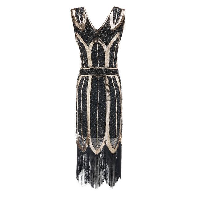 Robe Vintage Années 20 Gatsby Noir Or