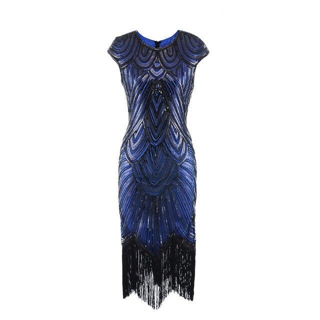 Robe Vintage Années 20 Grande Taille Art Déco Bleu Noir