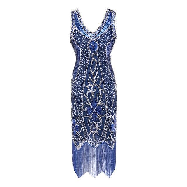 Robe Vintage Années 20 Grande Taille Charleston Bleu