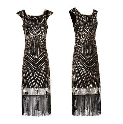 Robe Vintage Années 20 Rétro Noir Or