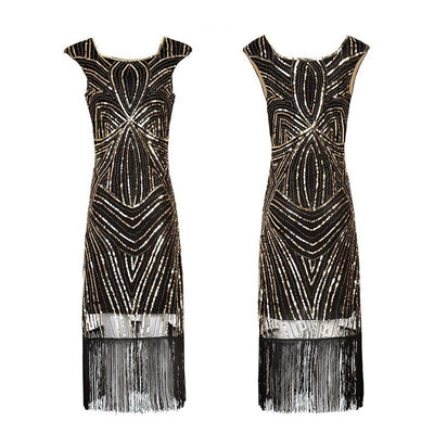 Robe Vintage Années 20 Rétro Noir Or