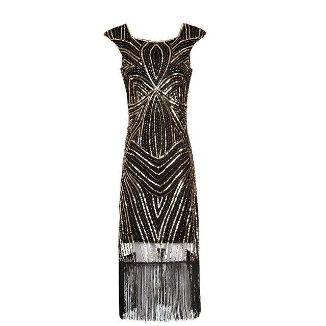 Robe Vintage Années 20 Rétro Noir Or