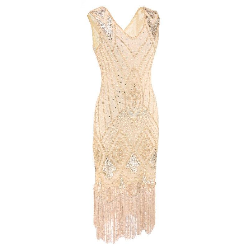 Robe Vintage Années 20 Sequins Beige