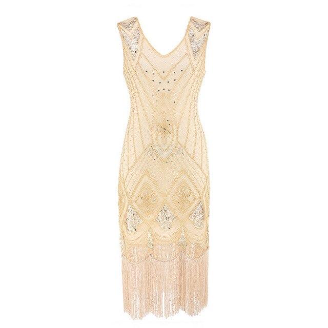Robe Vintage Années 20 Sequins Beige