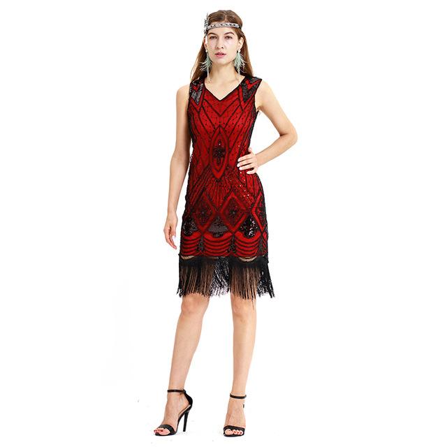 Robe Vintage Années 20 Sequins Rouge