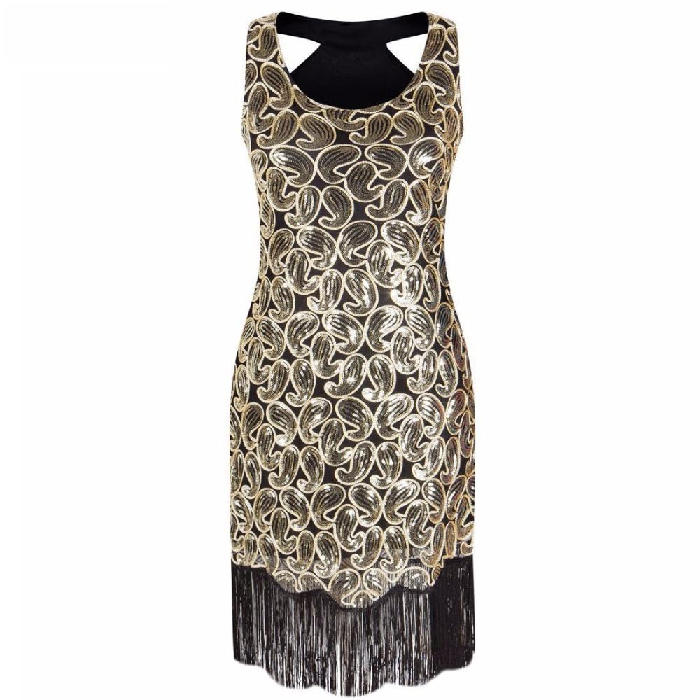 Robe Vintage Années 20 Sexy Noir Or