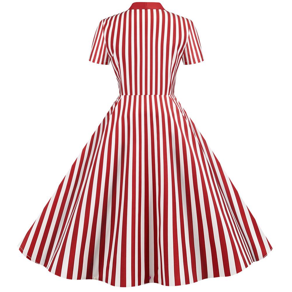 Robe Vintage Rétro Rayures Rouge