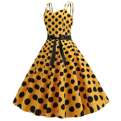 Robe Vintage Rockabilly Jaune Pois