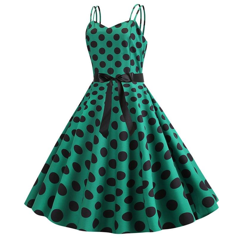 Robe Vintage Rockabilly Vert pois