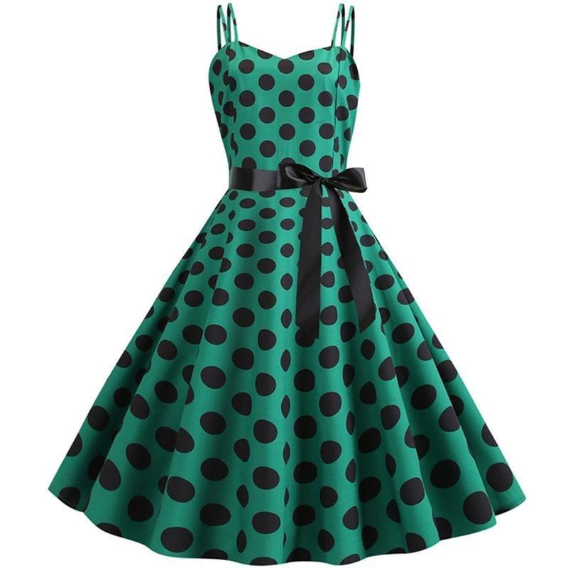 Robe Vintage Rockabilly Vert pois