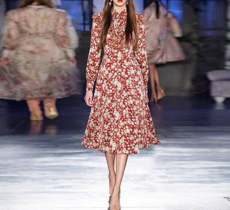 Vintage Robe Fleurie Année 40 Rouge