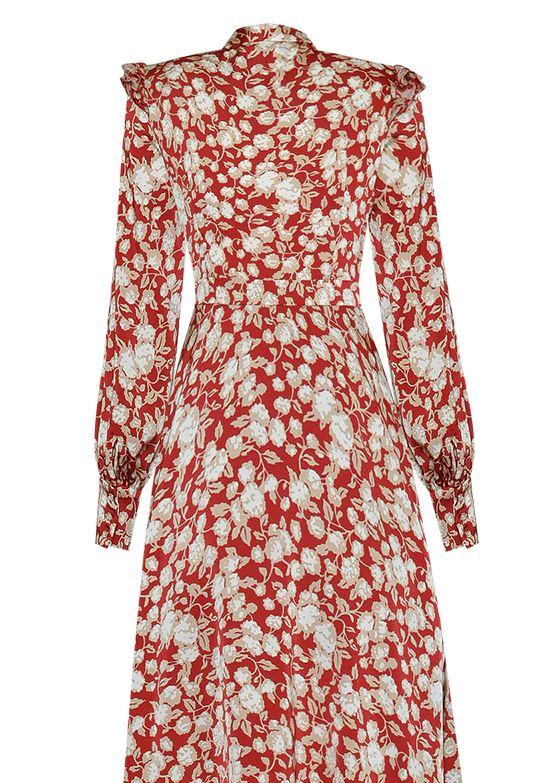 Vintage Robe Fleurie Année 40 Rouge