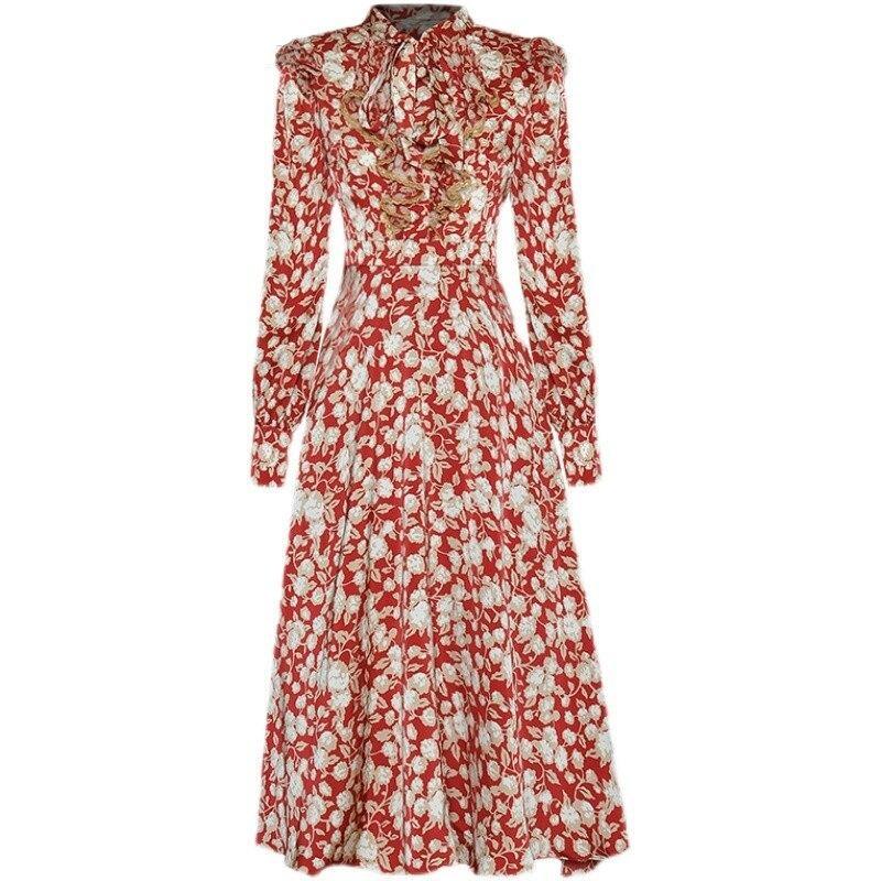 Vintage Robe Fleurie Année 40 Rouge
