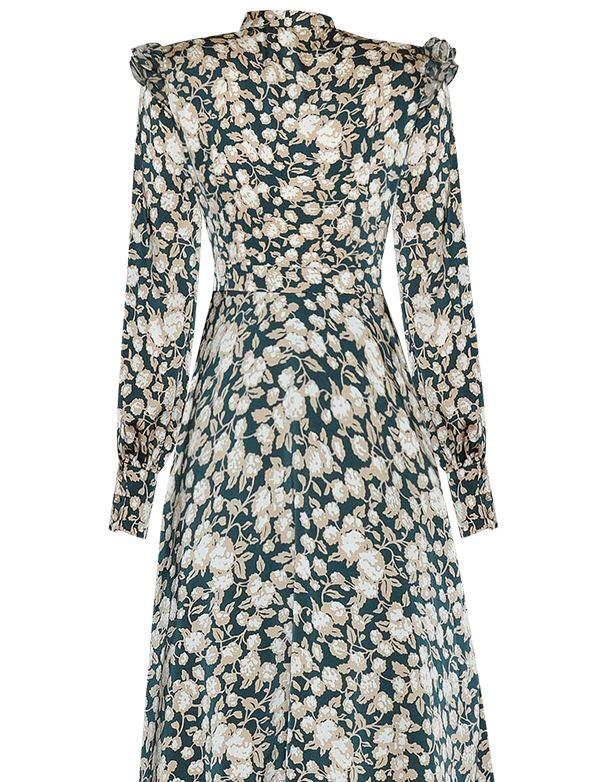 Vintage Robe Fleurie Année 40 Vert