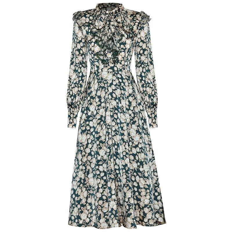 Vintage Robe Fleurie Année 40 Vert